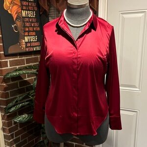 Lane Bryant Deep Red Satin Button Down Shirt